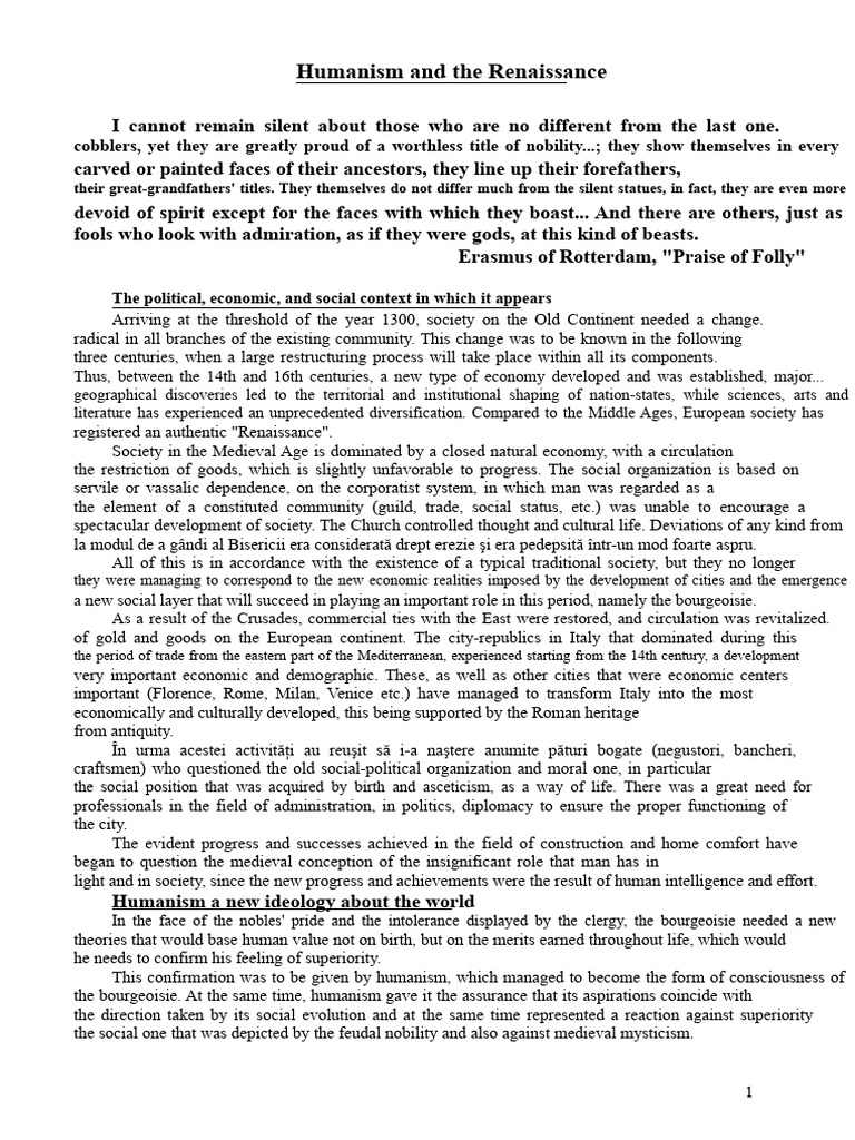 Humanism's Role in Renaissance Society | PDF | Humanism | Renaissance