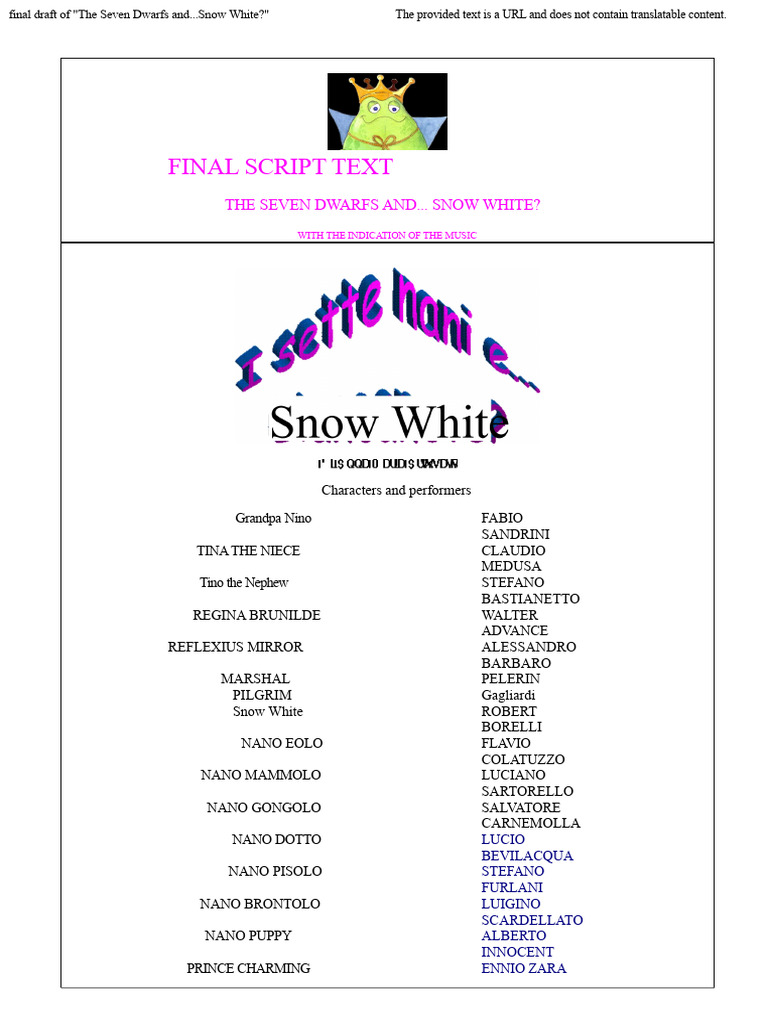 Final Script of The Seven Dwarfs And... | PDF | Snow White