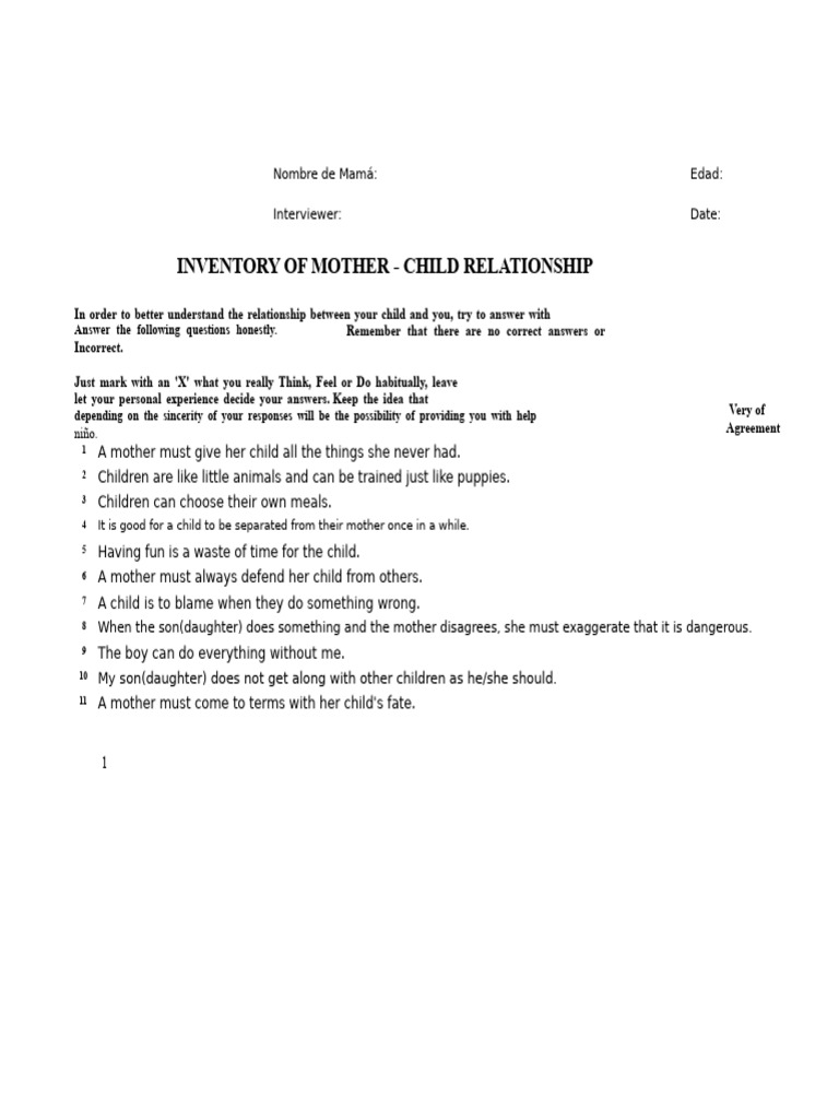Mother-Child Relationship Inventory | PDF | Behavioural Sciences ...