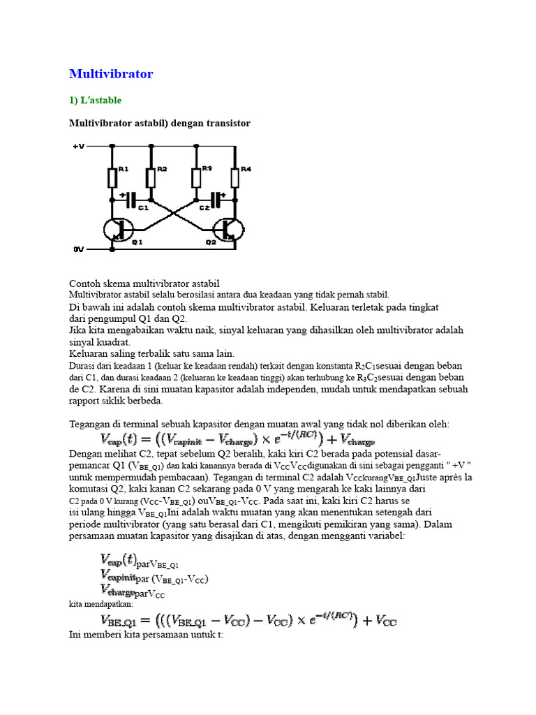 Panduan Multivibrator: Astabil, Monostabil, Bistabil | PDF