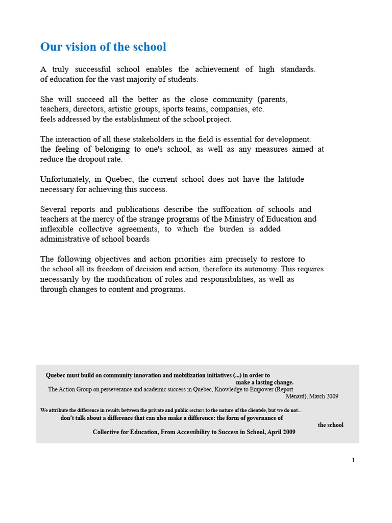 Our Vision of the School | PDF | Teachers | Pedagogy