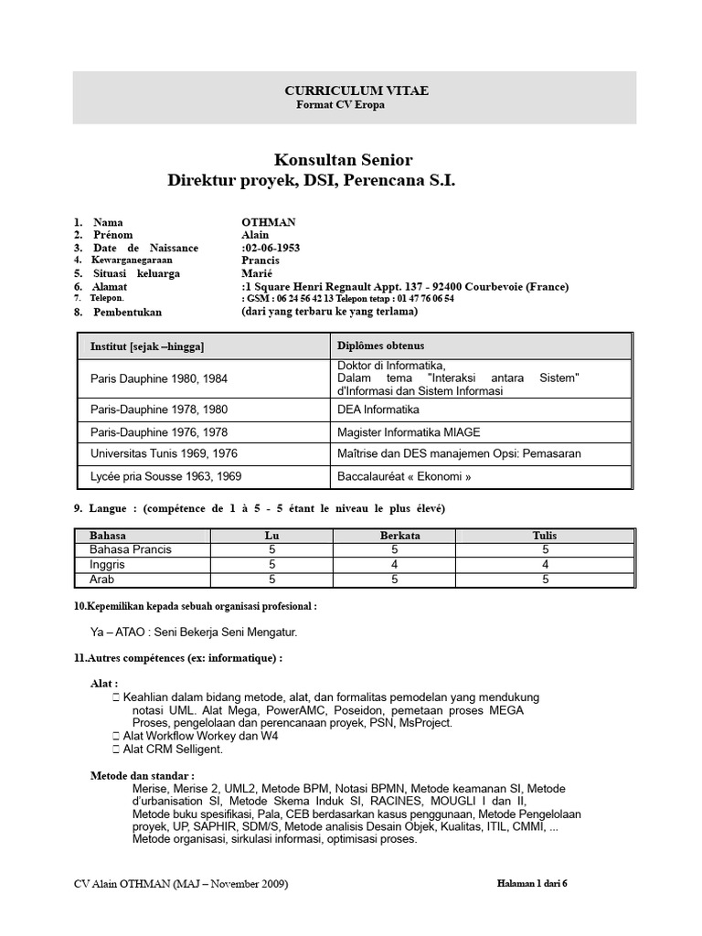 CV Alain Othman: Konsultan SI Senior | PDF
