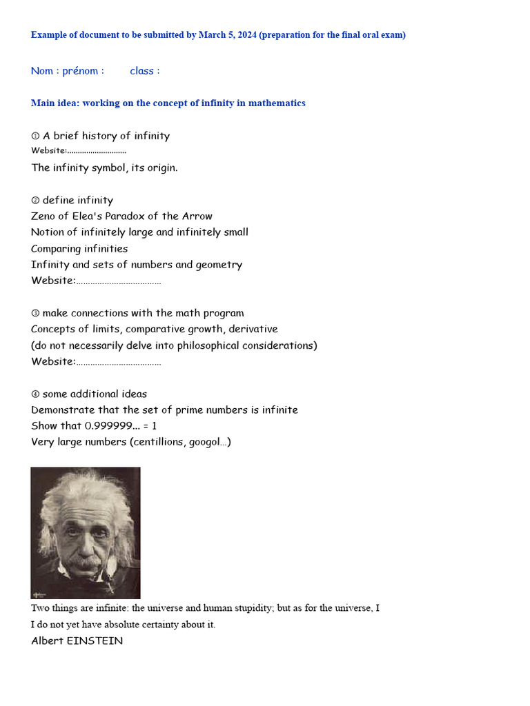 Infinity in Mathematics: Exam Prep Guide | PDF