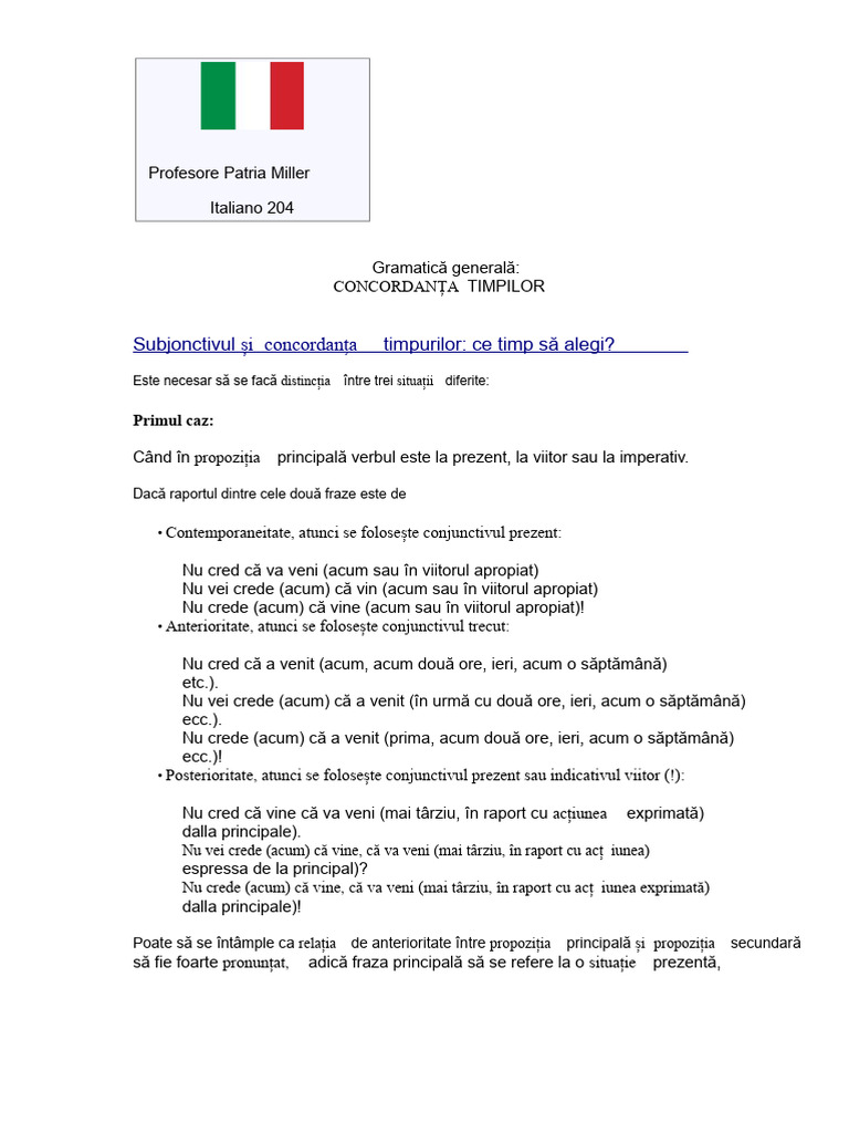 Gramatica Generală Concordanța Timpurilor | PDF