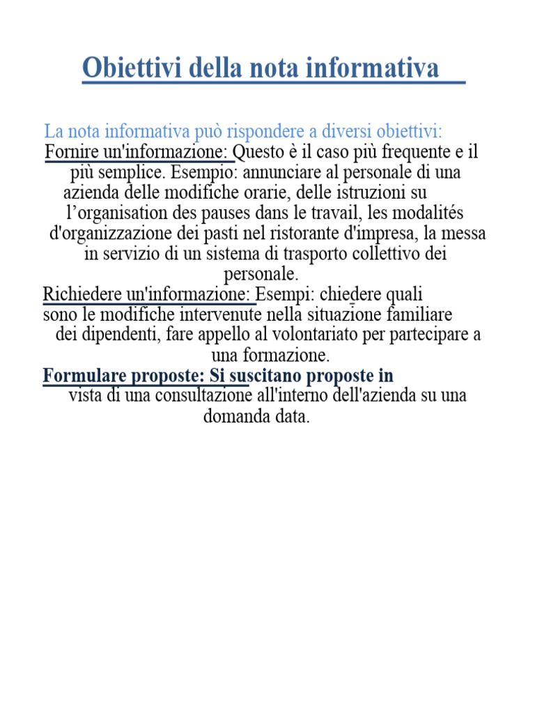 Obiettivi e Esempio Della Nota Informativa | PDF