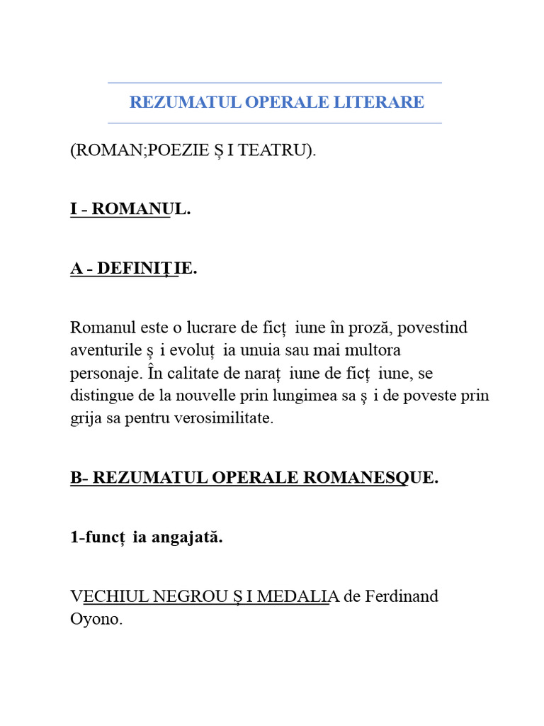 Rezumatele Operei Literare | PDF