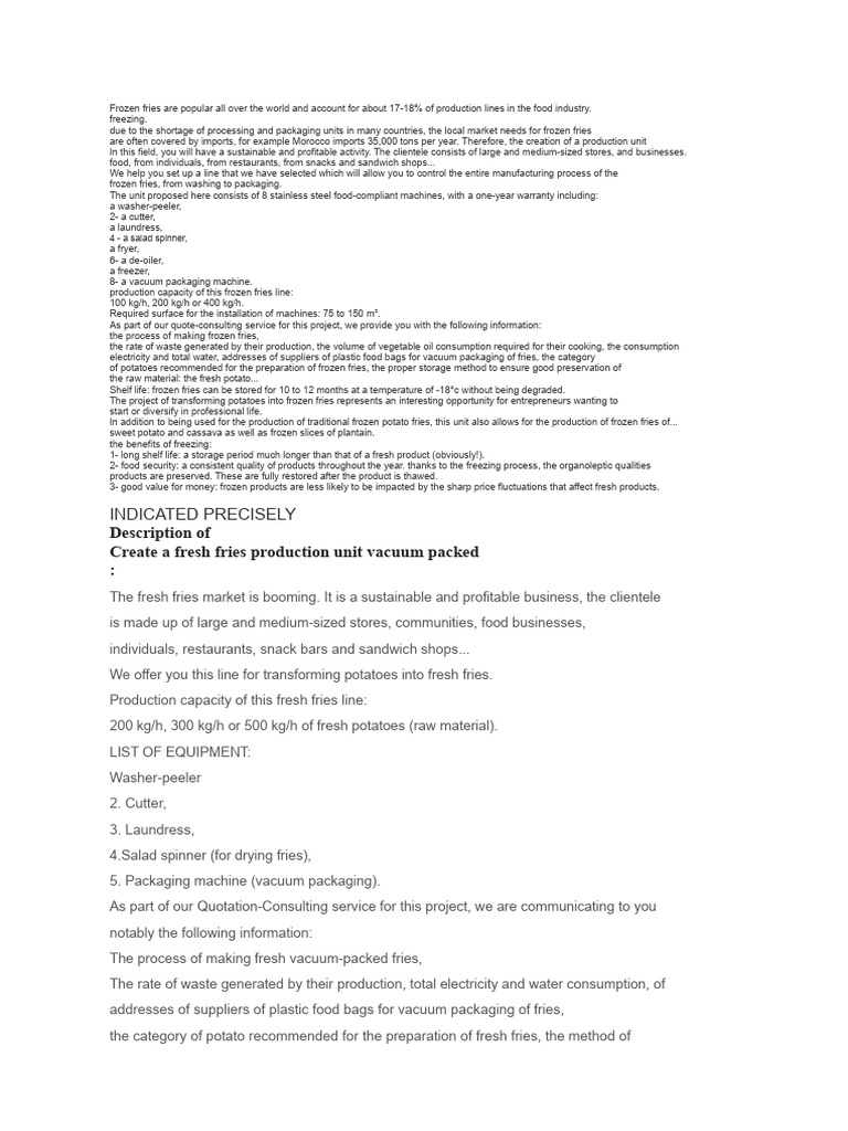 Frozen and Fresh Fries Production Guide | PDF | French Fries | Foods