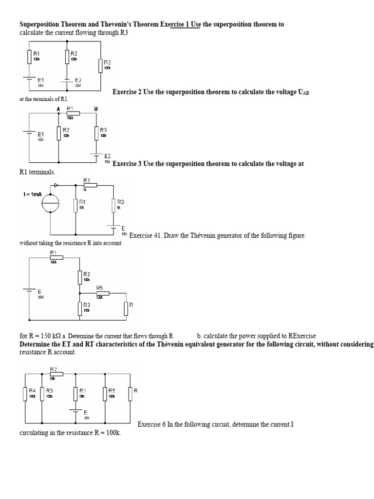 Superposition Theorem and Thevenin's Theorem Exercise 1 Use the ...