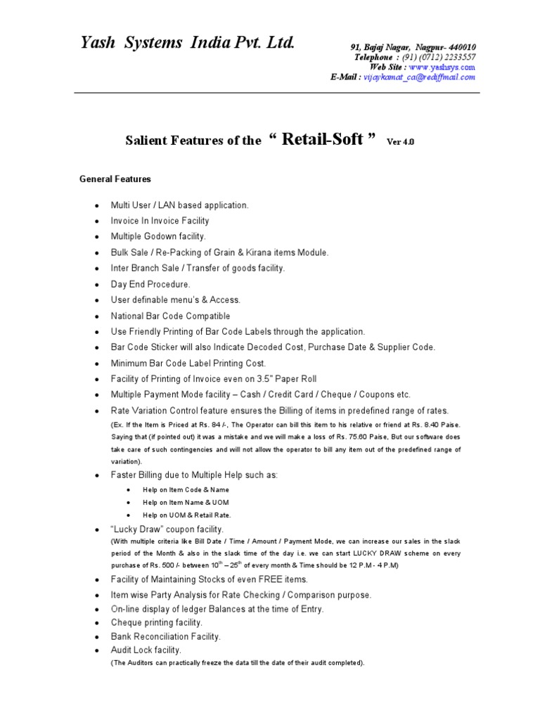 Retail-Soft Software Features Overview | PDF | Debits And Credits ...