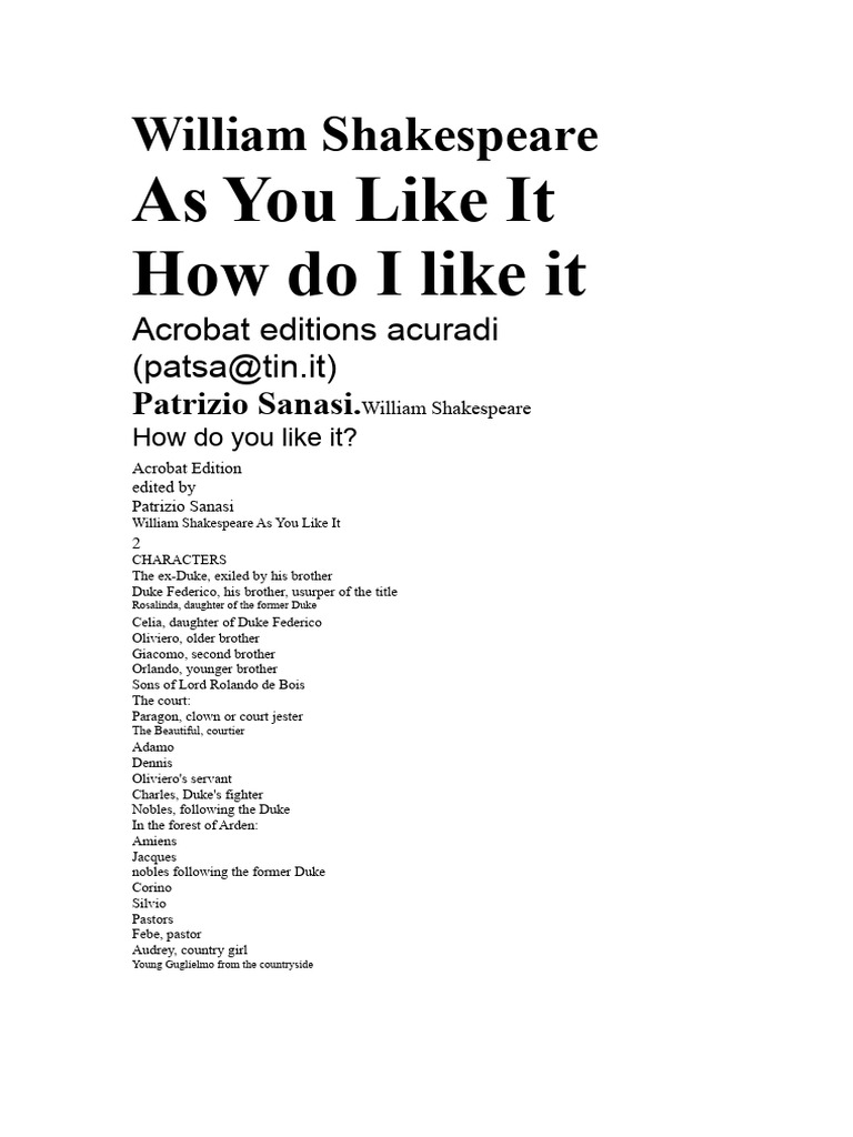As You Like It: Shakespeare's Characters | PDF | As You Like It