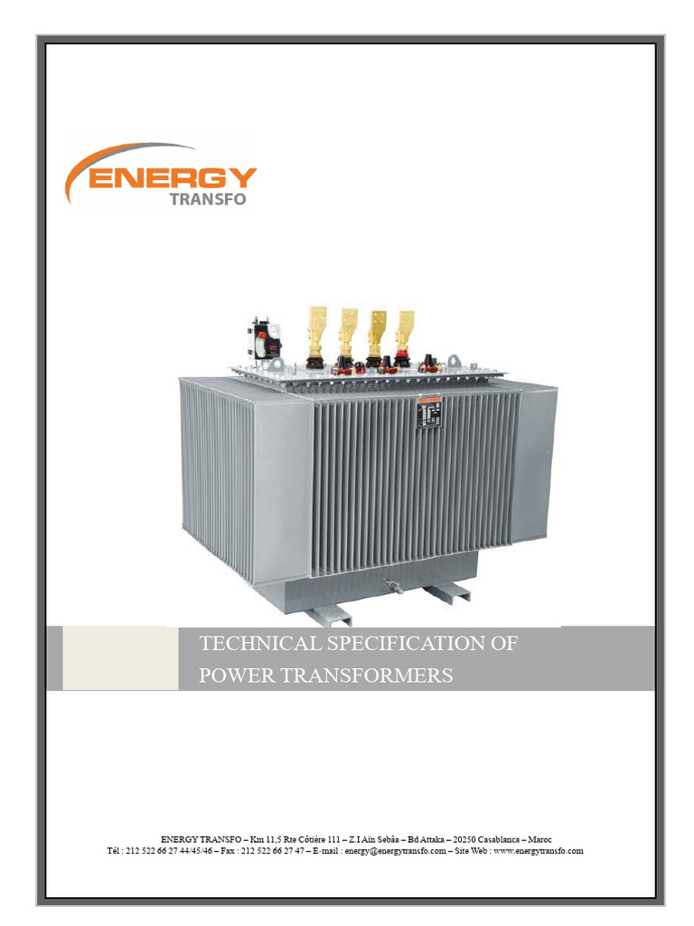 Power Transformer Technical Specs PDF Transformer Manufactured Goods