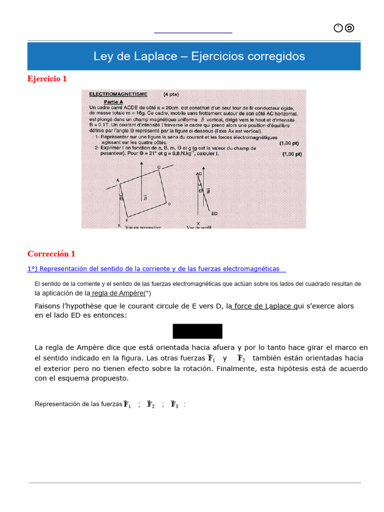 Ley de Laplace - Ejercicios | PDF | Electromagnetismo | Inducción ...