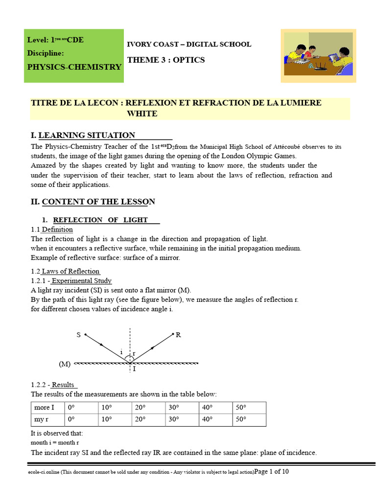 Laws of Light Reflection and Refraction | PDF | Reflection (Physics ...