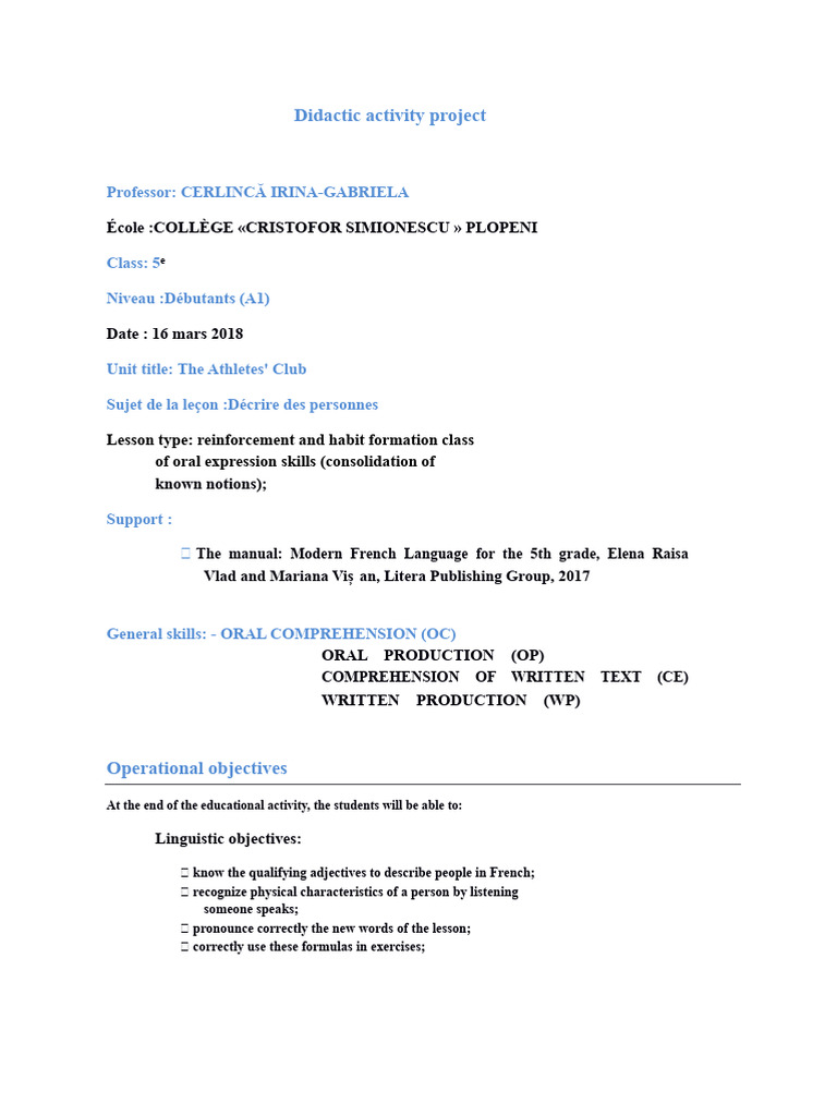 Teaching project - DESCRIBE A PERSON.docx | PDF | Nonverbal ...