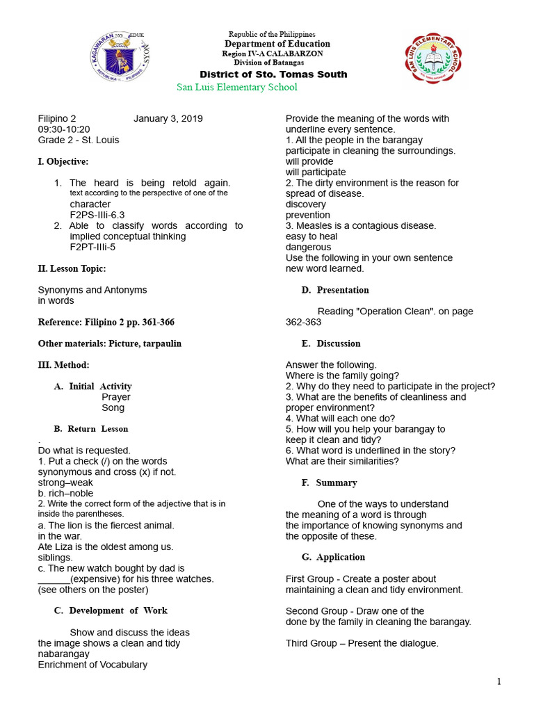 01-03-19 Synonyms and Antonyms | PDF | Learning | Human Communication