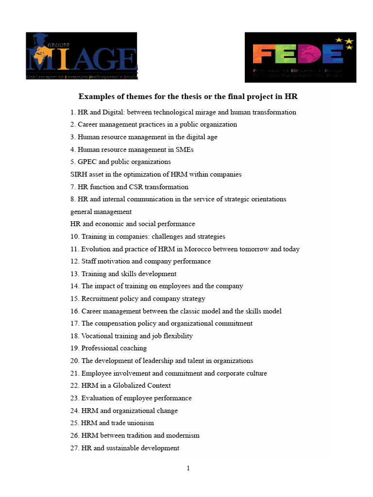 Examples of themes for the thesis or final project in HR.pdf | PDF ...