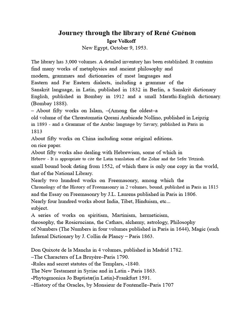 René Guénon's Library Overview | PDF | Western Esotericism | Esotericism