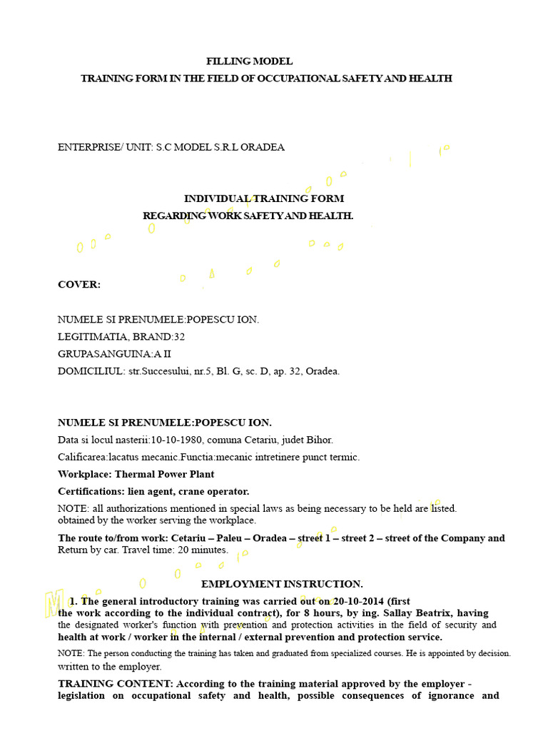 Occupational Safety Training Form | PDF | Occupational Safety And ...