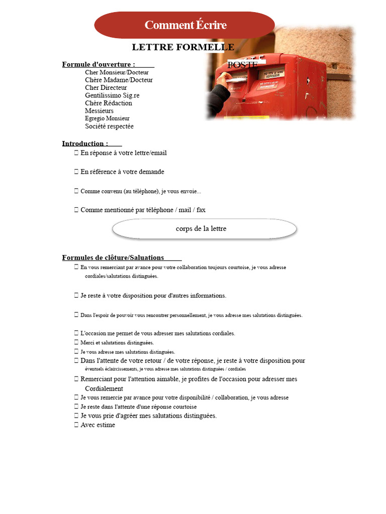 Guide de Rédaction d'une Lettre Formelle | PDF