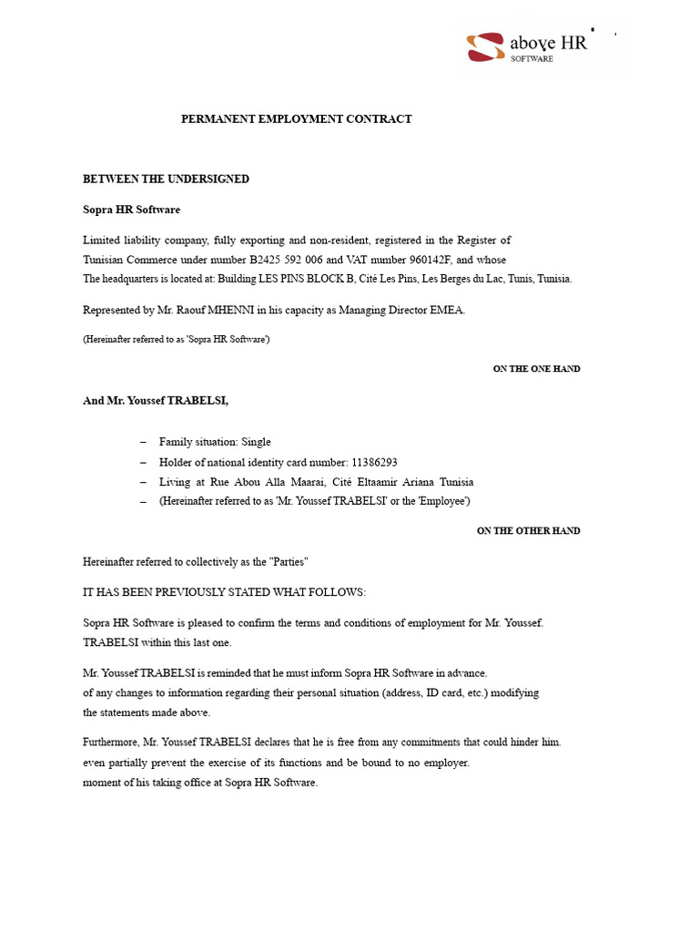Permanent Employment Contract for Engineer | PDF | Copyright | Employment