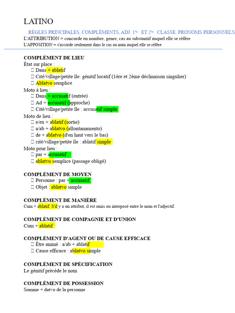 Règles de grammaire latine essentielles | PDF | Syntaxe | Linguistique