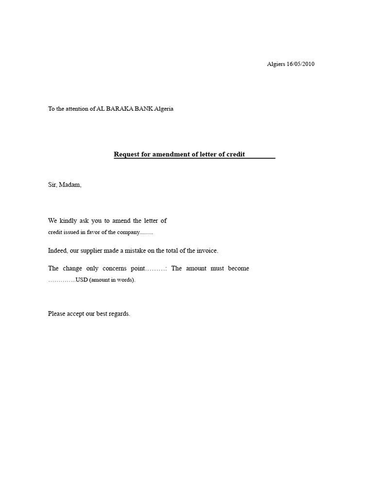 Request For Amendment of The Letter of Credit Algeria | PDF