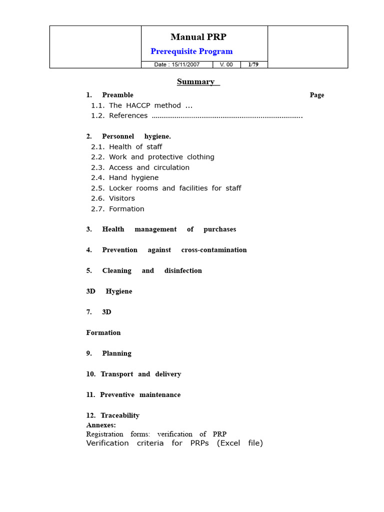 PRP Manual for Food Safety Compliance | PDF | Pest Control | Food Safety