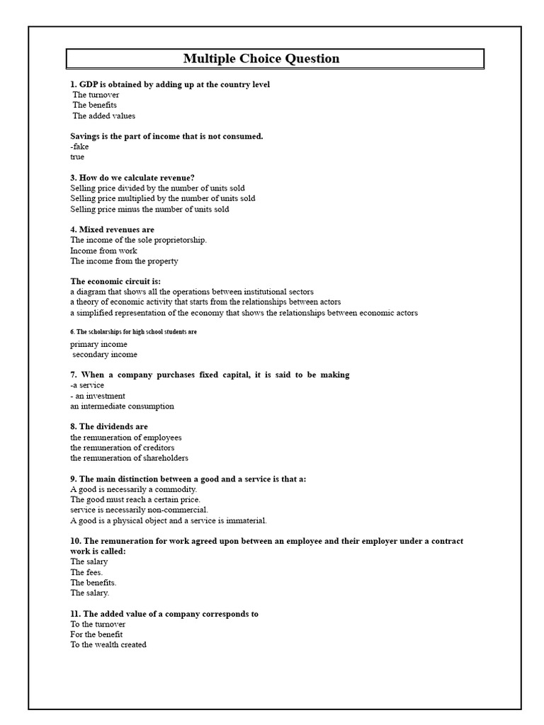 Multiple Choice Questions | PDF
