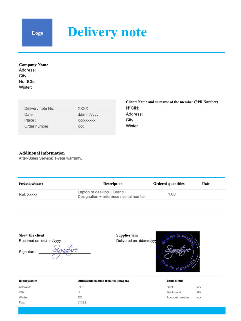 Delivery Note Template for Products | PDF