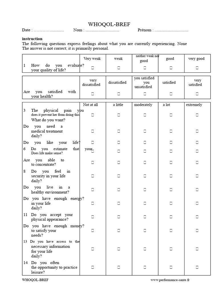 WHOQOL-BREF.pdf | PDF | Depression (Mood) | Well Being