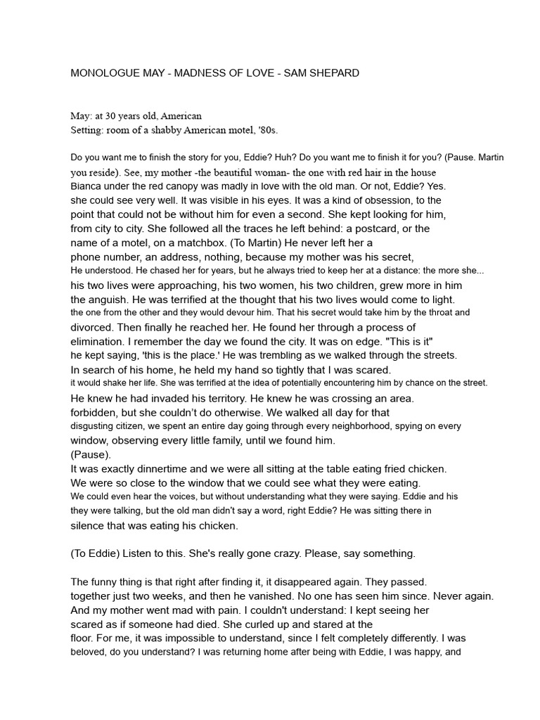 Madness of Love: A Sam Shepard Monologue | PDF