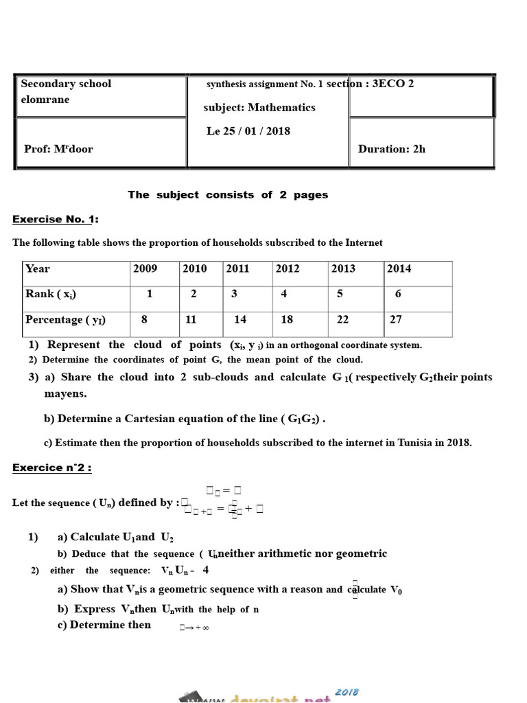 Synthesis Assignment No. 1 - Math - 3rd Year Economics & Management ...