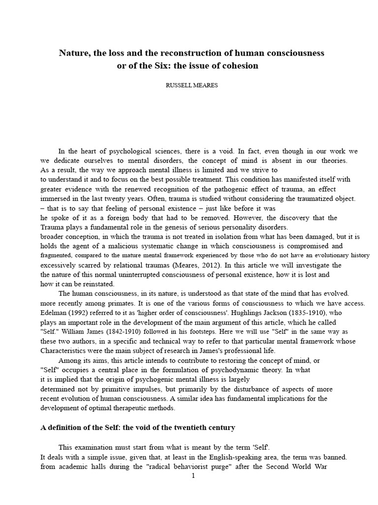 Reconstructing Human Consciousness and Self | PDF | Consciousness | Mind