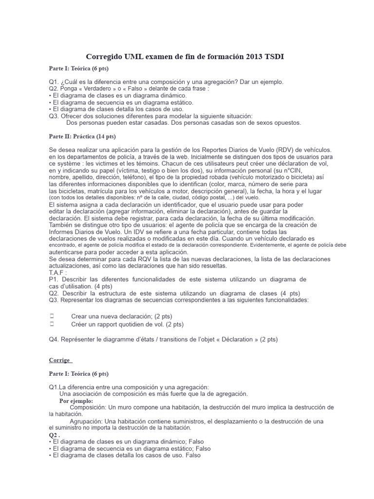 Corrección UML Examen de Fin de Formación 2013 | PDF | Lenguaje de ...