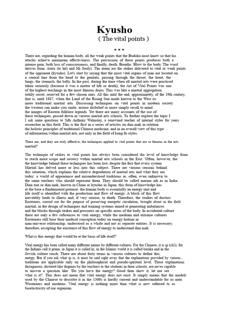 Understanding Kyusho: Vital Points in Martial Arts | PDF | Meridian ...