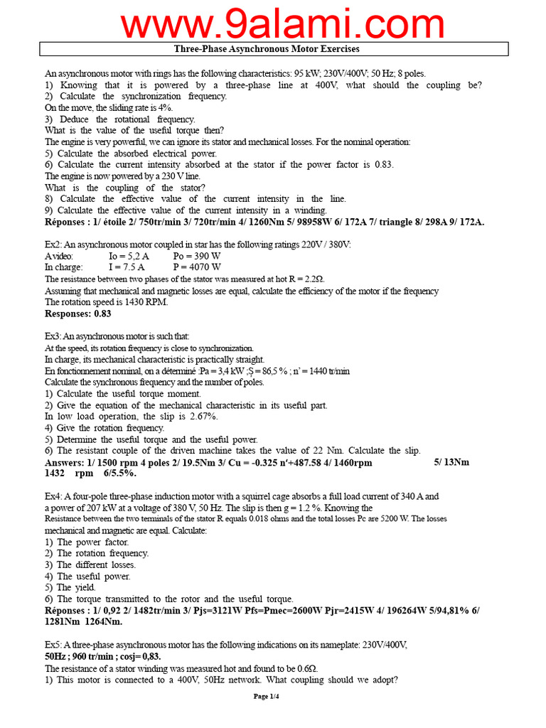 Three-Phase Asynchronous Motor Calculations | PDF | Electric Motor ...