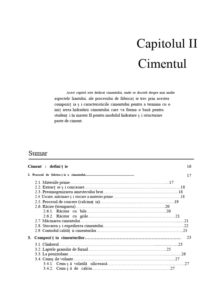 Capitolul II - Cimentul PDF | PDF