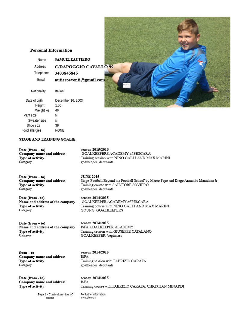 Samuele Autiero Goalkeeper CV | PDF