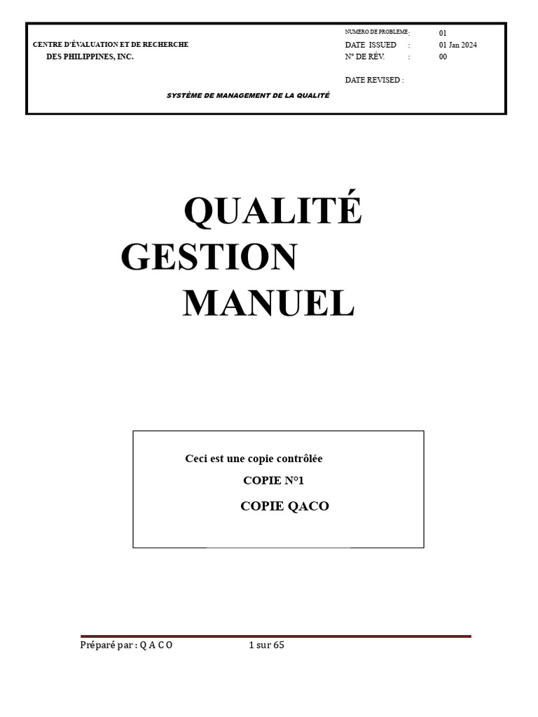 Manuel de Gestion de la Qualité ISO 9001 | PDF | Management de la ...