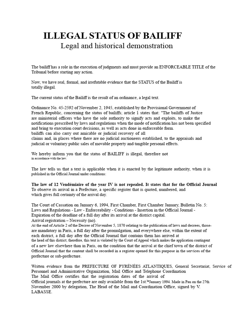 STATUT OF ILLEGAL BAILIFF-demo | PDF | Government | Justice