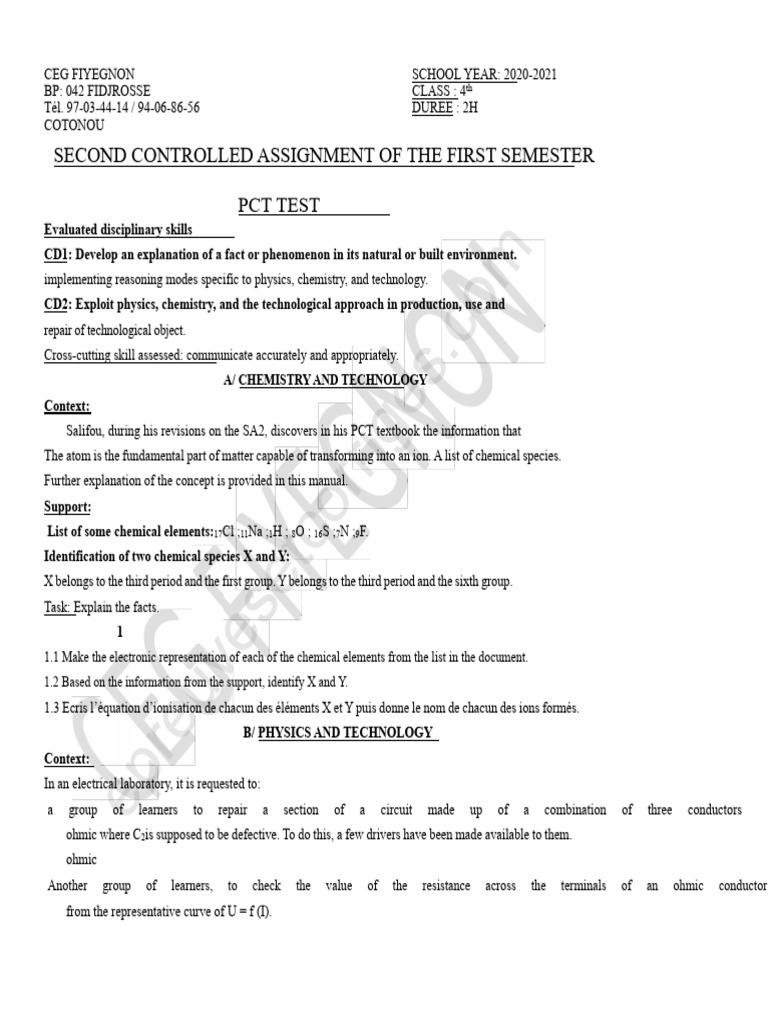 2nd Assignment of the 1st Semester Pct 4th 2020-2021 Ceg Fiyegnon | PDF ...