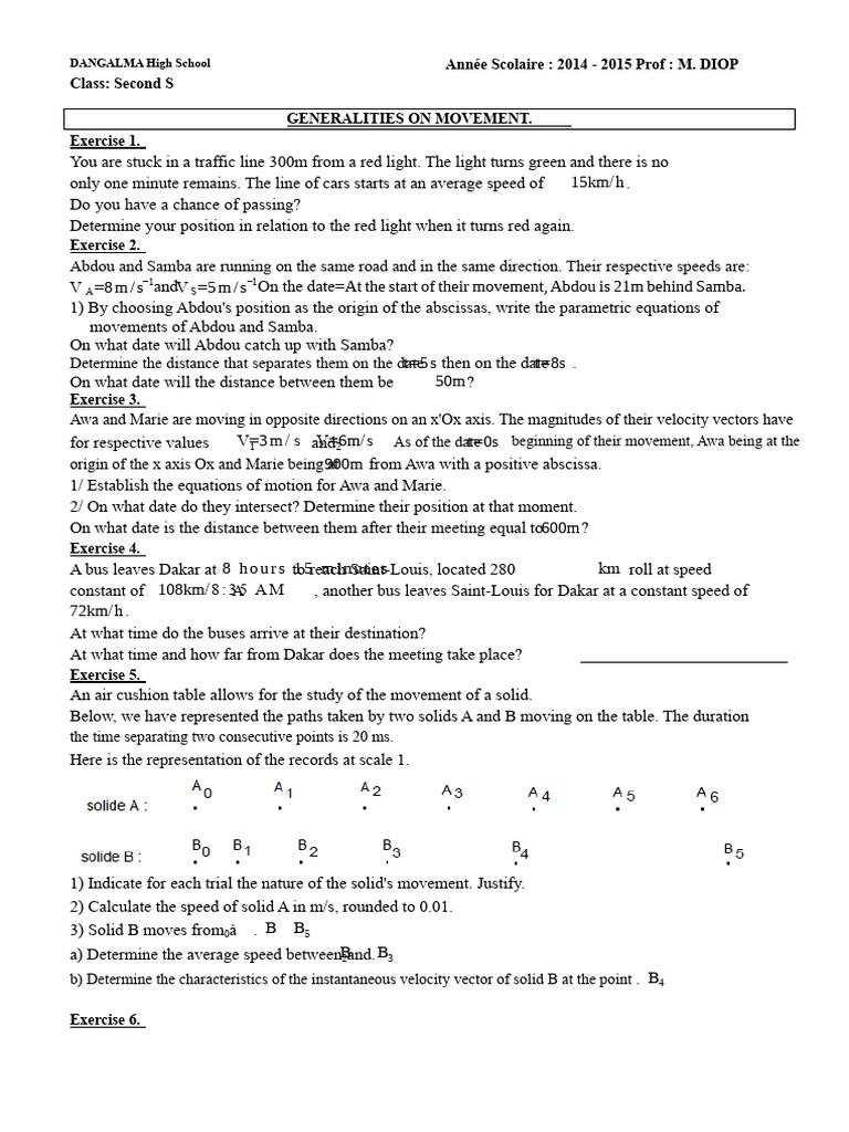 Movement Exercises for High School Physics | PDF | Speed | Velocity