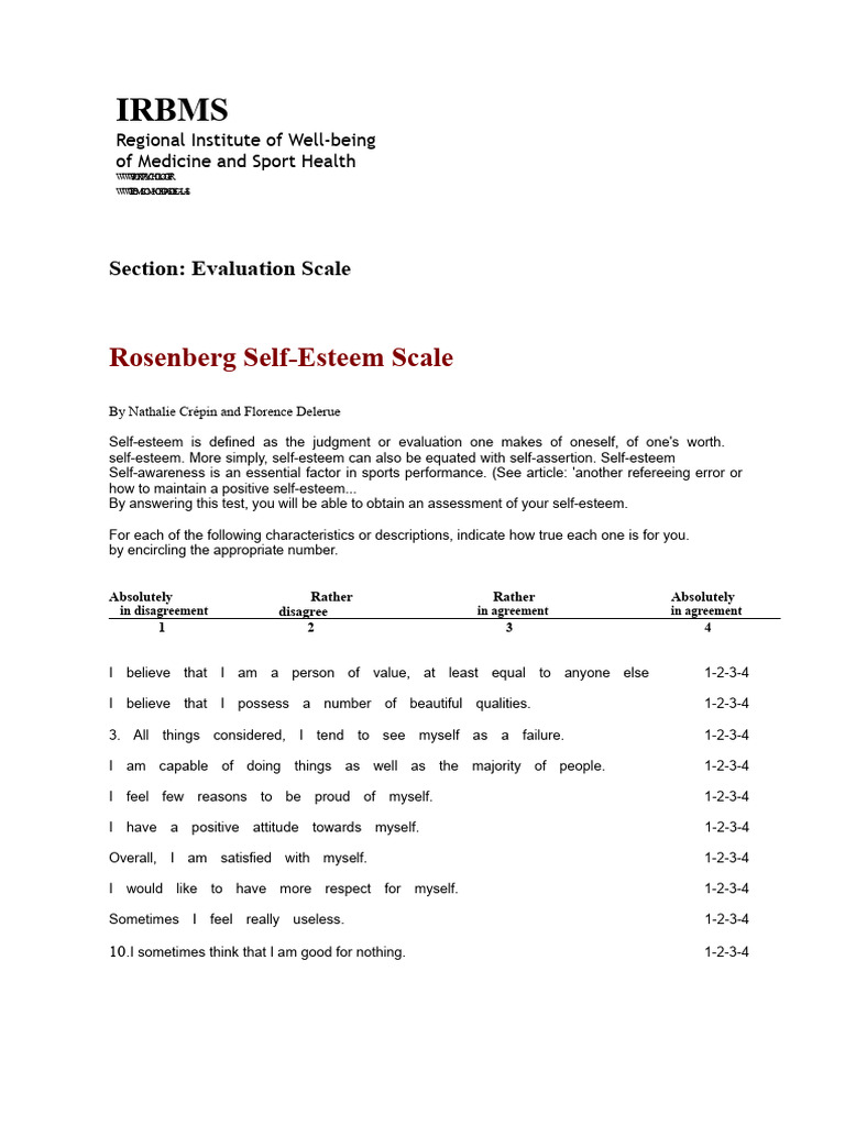 Rosenberg Self-Esteem Scale Evaluation | PDF | Self Esteem | Cognition