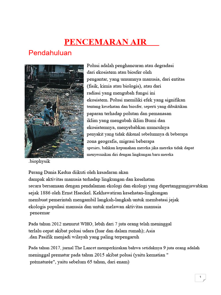 Jenis dan Dampak Pencemaran Air | PDF