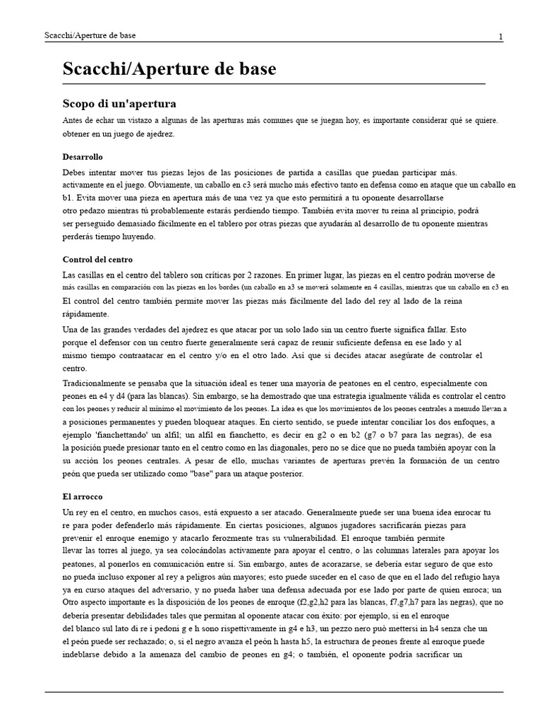 Estrategias de Apertura en Ajedrez | PDF | Aperturas de ajedrez | Ajedrez