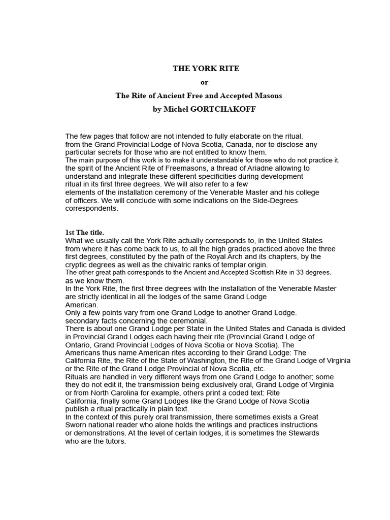 Understanding the York Rite of Freemasonry | PDF | Freemasonry ...
