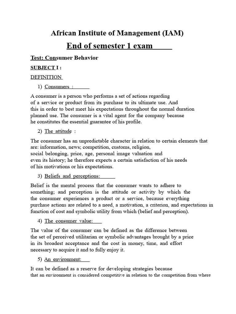 Consumer Behavior Exam | PDF | Consumer Behaviour | Marketing