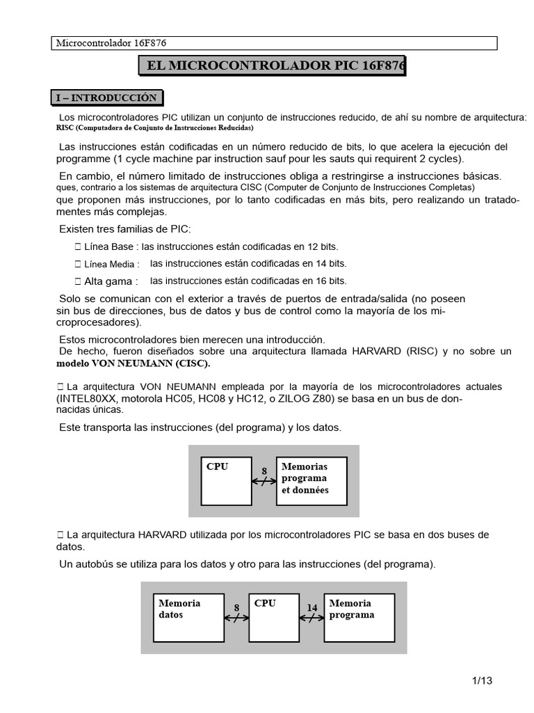 El Microcontrolador PIC16F876 | PDF | Microcontrolador | Poco