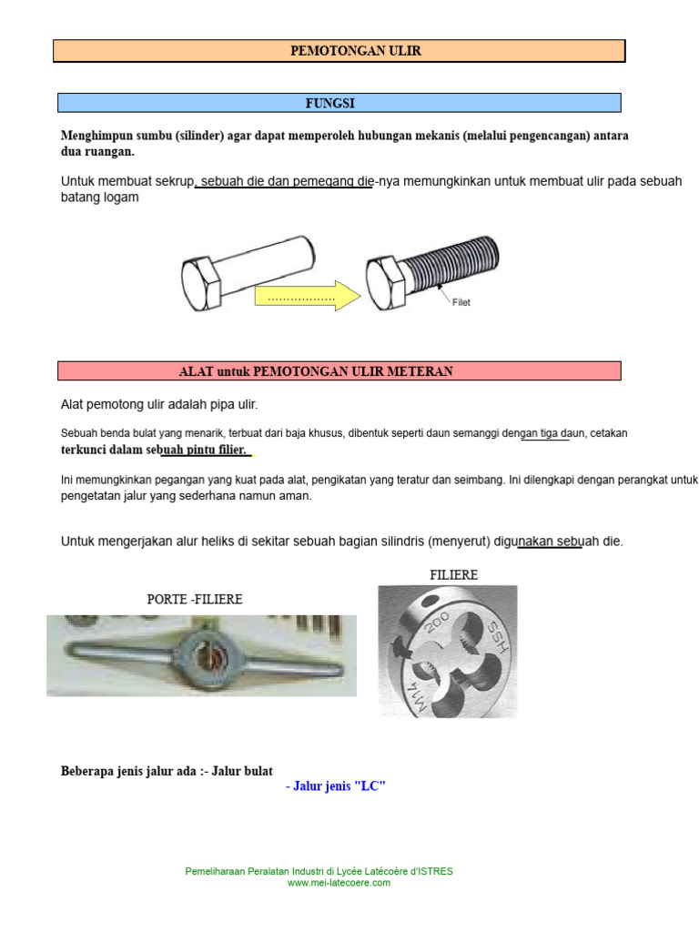 Panduan Pemotongan dan Pengeboran Ulir | PDF