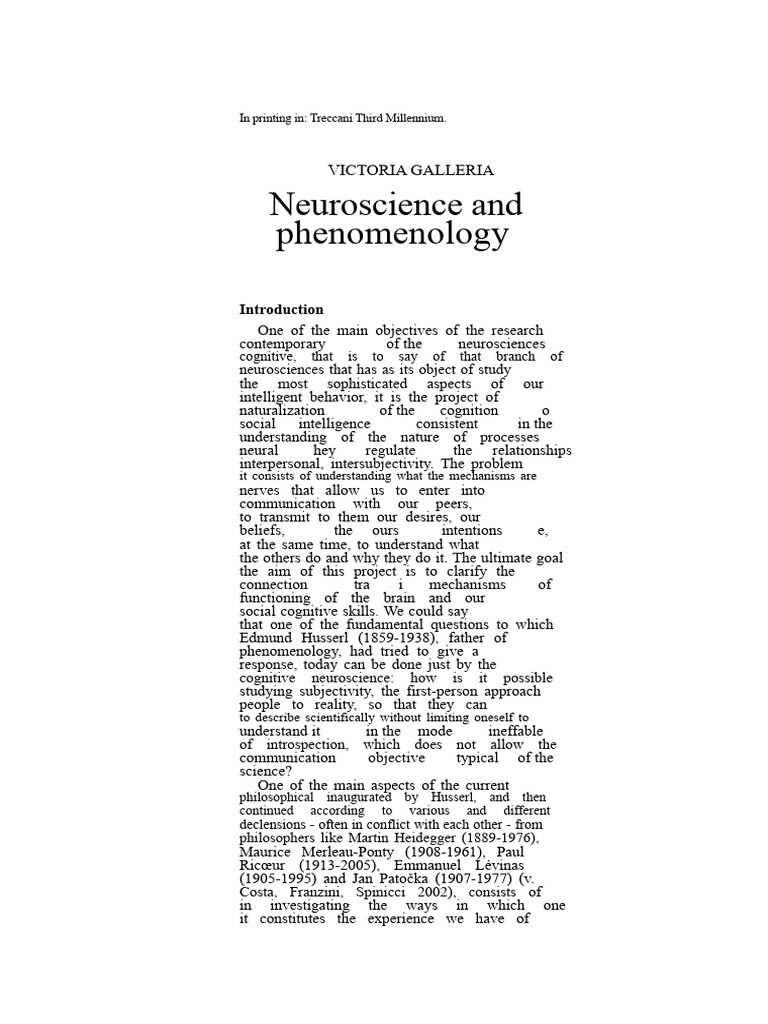 Neuroscience and Phenomenology Insights | PDF | Phenomenology ...
